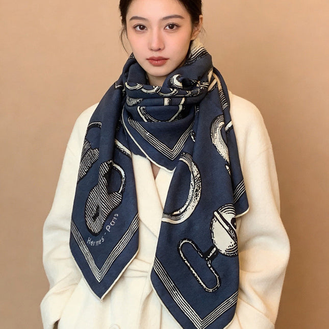 HERMES 26S PRINTED SQUARE SCARF 135 IN CASHMERE AND SILK 307239