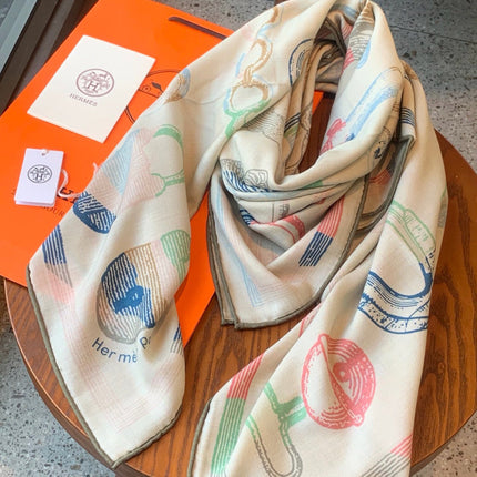 HERMES 26S PRINTED SQUARE SCARF 135 IN CASHMERE AND SILK 307240