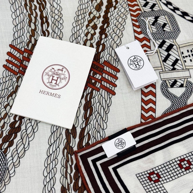 HERMES 26S PRINTED SQUARE SCARF 135 IN CASHMERE AND SILK 307243