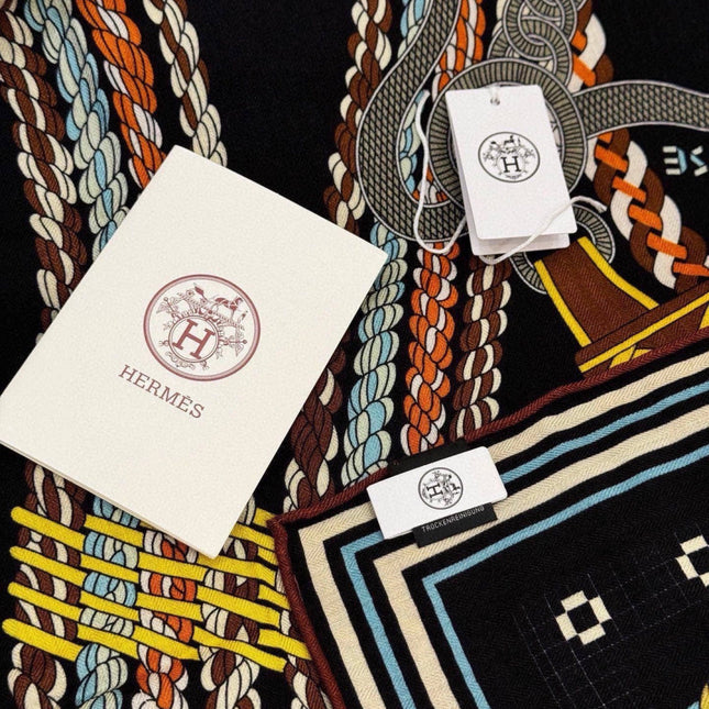 HERMES 26S PRINTED SQUARE SCARF 135 IN CASHMERE AND SILK 307244