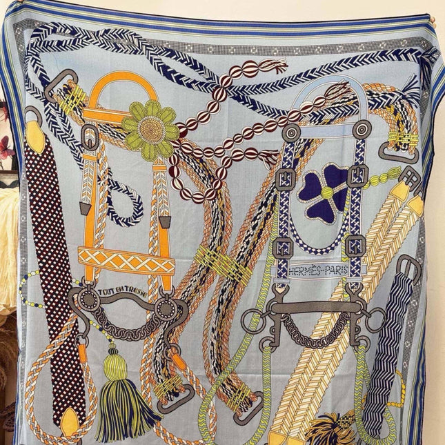 HERMES 26S PRINTED SQUARE SCARF 135 IN CASHMERE AND SILK 307245