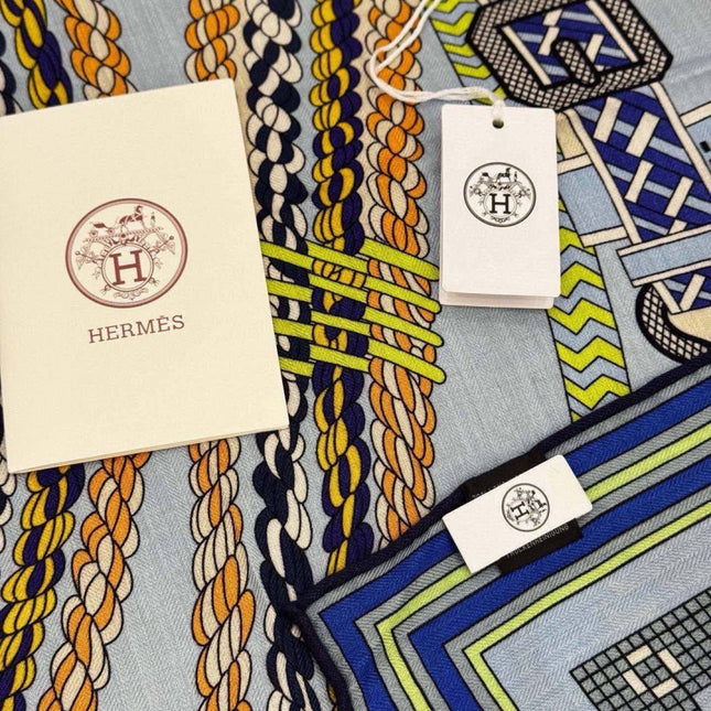 HERMES 26S PRINTED SQUARE SCARF 135 IN CASHMERE AND SILK 307245