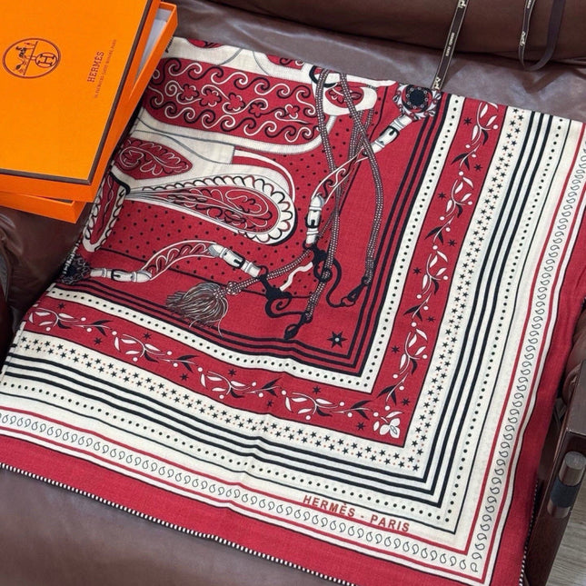 HERMES 26S PRINTED SQUARE SCARF 140 IN CASHMERE AND SILK 307279