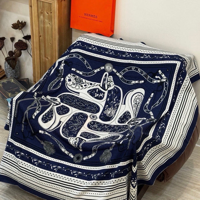 HERMES 26S PRINTED SQUARE SCARF 140 IN CASHMERE AND SILK 307280