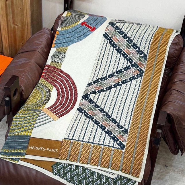 HERMES 26S PRINTED SQUARE SCARF 140 IN CASHMERE AND SILK 309319