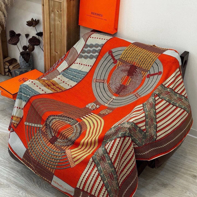 HERMES 26S PRINTED SQUARE SCARF 140 IN CASHMERE AND SILK 309321