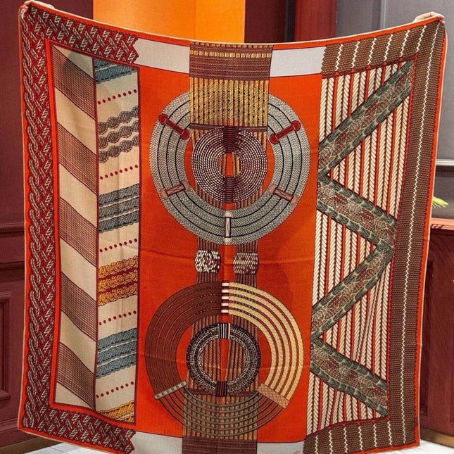 HERMES 26S PRINTED SQUARE SCARF 140 IN CASHMERE AND SILK 309321
