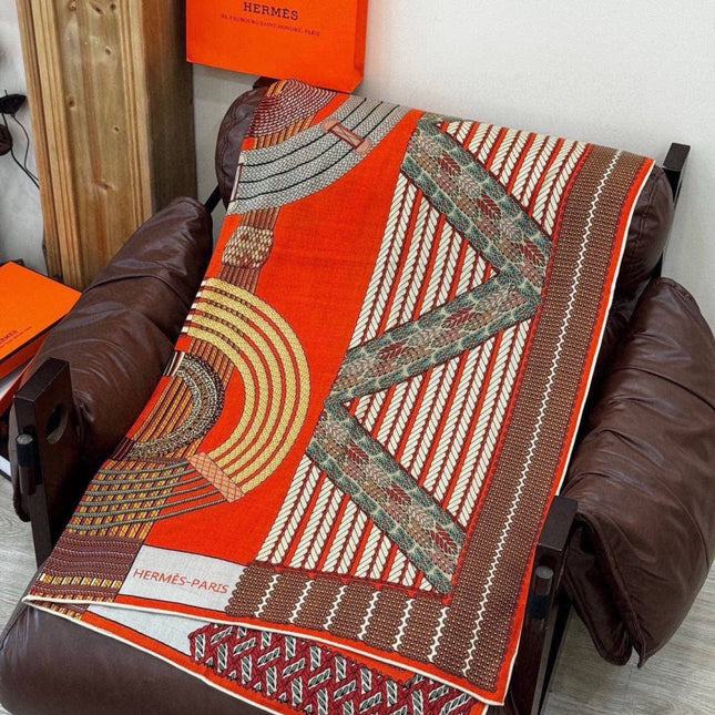 HERMES 26S PRINTED SQUARE SCARF 140 IN CASHMERE AND SILK 309321