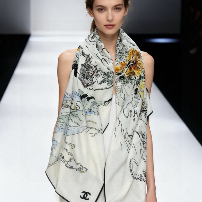 CHANEL 26S SCARF 135 IN CASHMERE AND SILK 309324