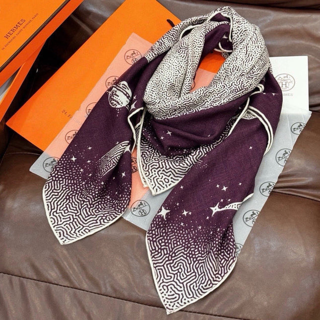 HERMES 26S PRINTED SQUARE SCARF 140 IN CASHMERE AND SILK 309360
