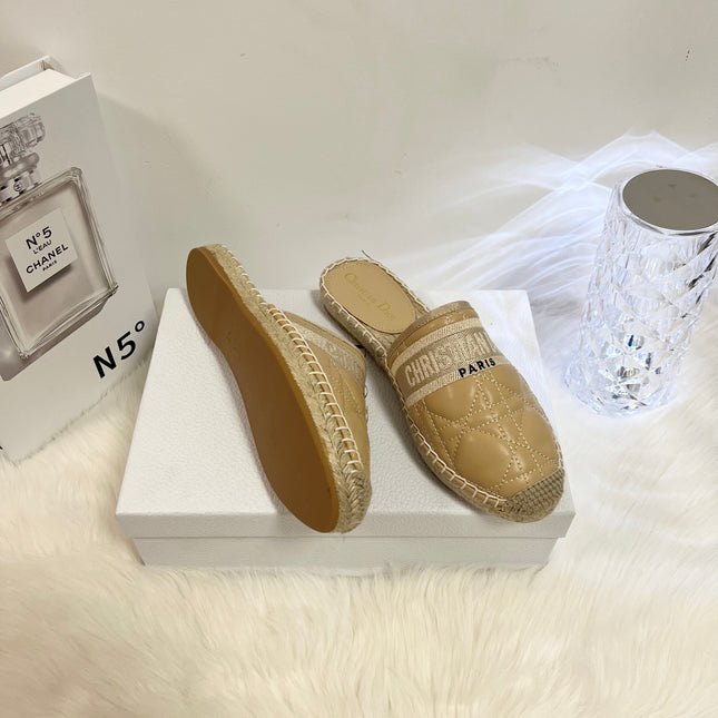 GRANVILLE ESPADRILLE MULE CAMEL BEIGE QUILTED CANNAGE CALFSKIN