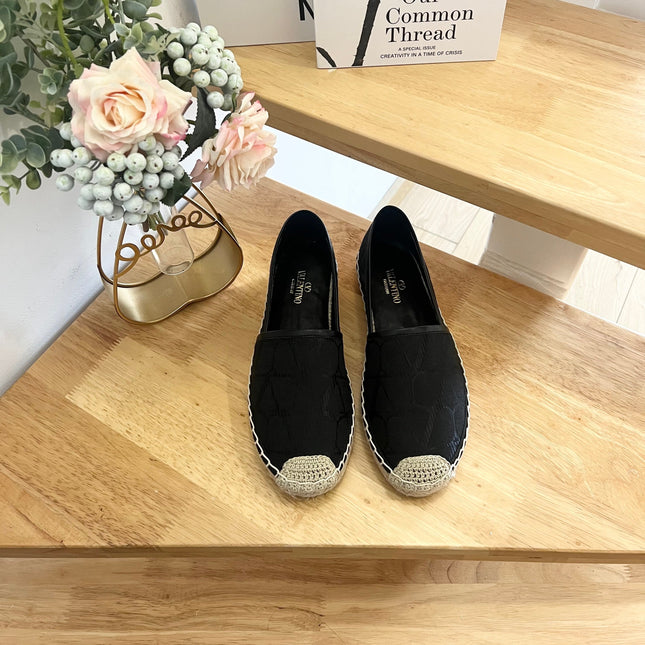 VALENTINO 26S SLIP ON SHOES IN BLACK JACQUARD CANVAS