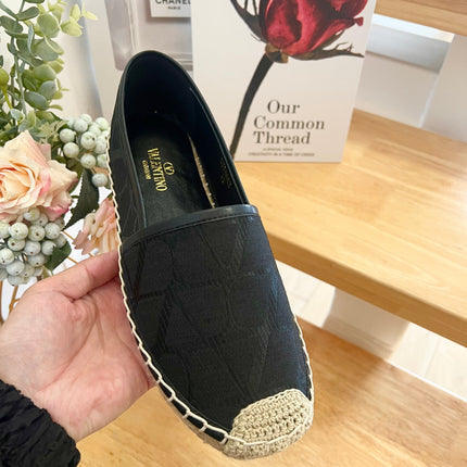 VALENTINO 26S SLIP ON SHOES IN BLACK JACQUARD CANVAS