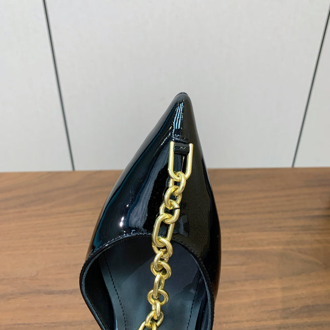 BALMAIN 26S CHAIN HIGH HEELS 95 MM IN BLACK PATENT CALFSKIN