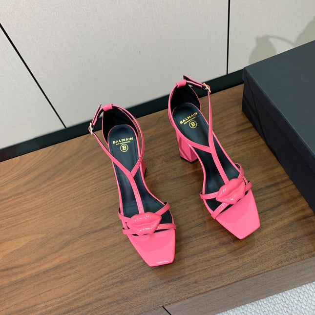 BALMAIN 26S LIP-EMBELLISHED HEELS 105 MM IN PINK CALFSKIN