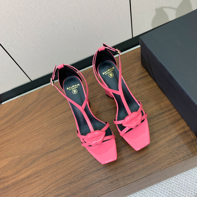 BALMAIN 26S LIP-EMBELLISHED HEELS 105 MM IN PINK CALFSKIN