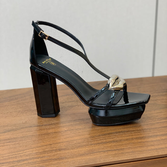 BALMAIN 26S LIP-EMBELLISHED HEELS 105 MM IN BLACK CALFSKIN WITH SILVER HARDWARE