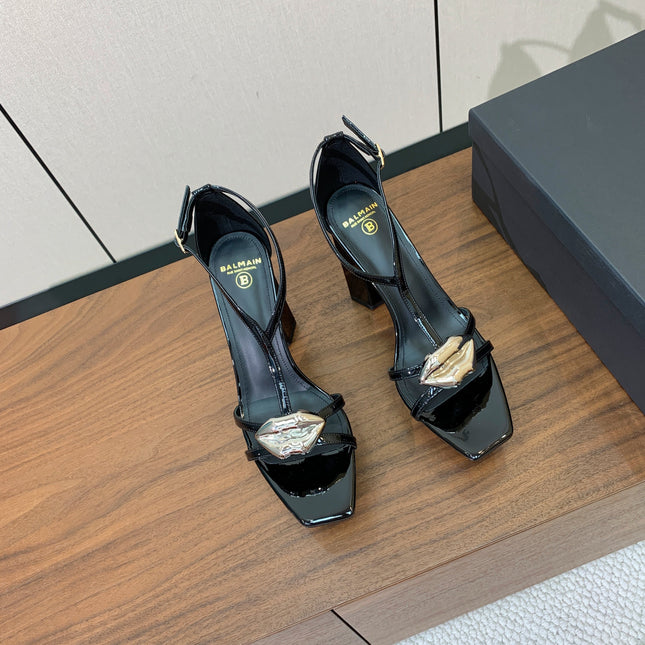 BALMAIN 26S LIP-EMBELLISHED HEELS 105 MM IN BLACK CALFSKIN WITH SILVER HARDWARE