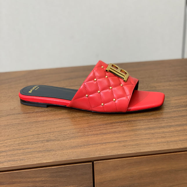 BALMAIN 26S QUILTED MULES IN RED CALFSKIN