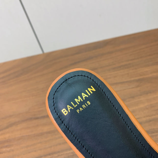 BALMAIN 26S QUILTED MULES IN LIGHT BROWN CALFSKIN