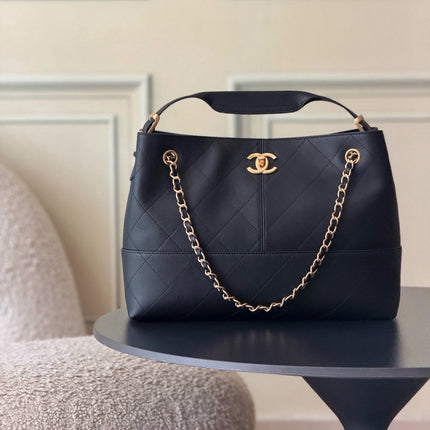 CHANEL 25S HOBO BAG 36 IN BLACK LAMBSKIN WITH GOLD HARDWARE