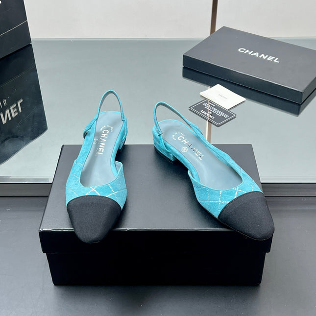 CC SLINGBACK 25S 25 MM IN BLUE SUEDE AND BLACK FABRIC