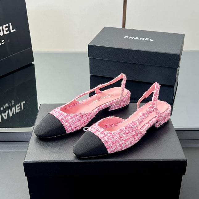 CC SLINGBACK 25S 25 MM IN PINK TWEED AND BLACK FABRIC