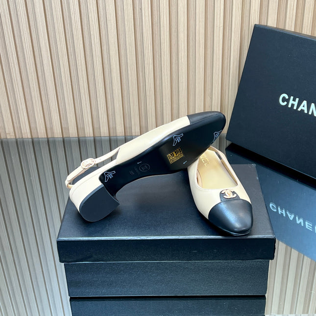 CHANEL 25S SLINGBACK SHOE 45MM IN BEIGE CALFSKIN GOLD HARDWARE