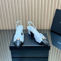 CHANEL 25S SLINGBACK SHOE LOGO 65MM IN WHITE CALFSKIN GOLD HARDWARE