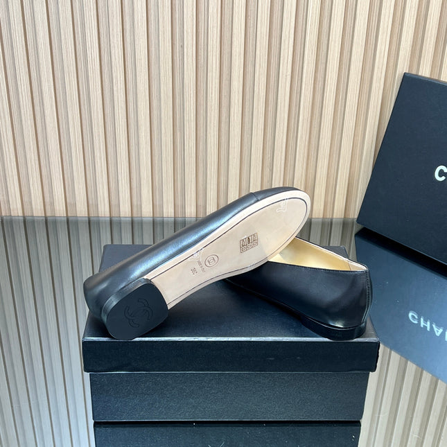 CHANEL 25S BALLET FLATS IN BLACK LAMBSKIN GOLD HARDWARE