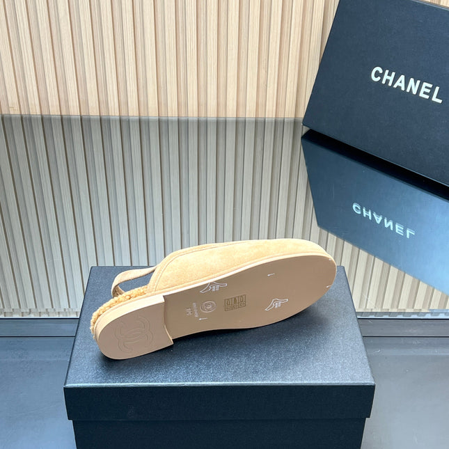 CHANEL 25S BACK STRAP MULE 15MM IN LIGHT BROWN SUEDE AND WOOL SILVER HARDWARE