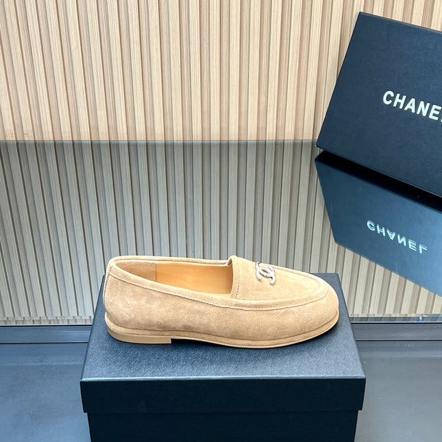 CHANEL 25S TEDDY LOAFER 15MM IN LIGHT BROWN SUEDE SILVER HARDWARE