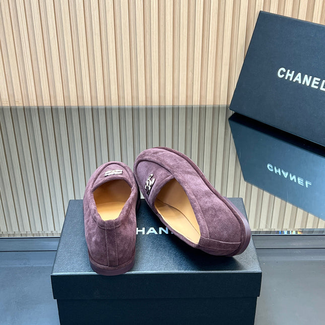 CHANEL 25S TEDDY LOAFER 15MM IN DARK PURPLE SUEDE SILVER HARDWARE
