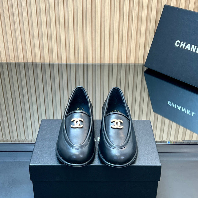 CHANEL 25S TEDDY LOAFER 15MM IN BLACK CALFSKIN GOLD HARDWARE