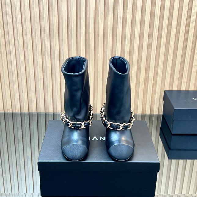 CHANEL 25S LOW BOOTS 65MM IN BLACK CALFSKIN GOLD HARDWARE