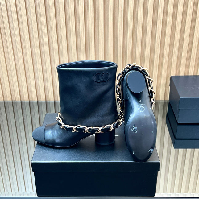 CHANEL 25S LOW BOOTS 65MM IN BLACK CALFSKIN GOLD HARDWARE