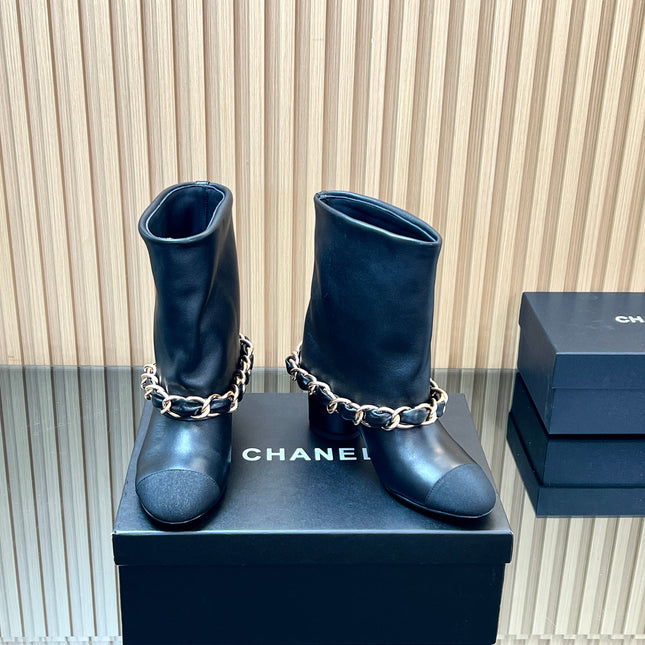 CHANEL 25S LOW BOOTS 65MM IN BLACK CALFSKIN GOLD HARDWARE