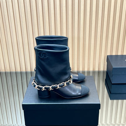 CHANEL 25S LOW BOOTS 65MM IN BLACK CALFSKIN GOLD HARDWARE