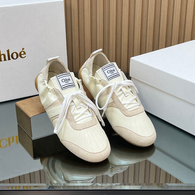 CHLOÉ 26S SNEAKERS IN CREAM WHITE CALFSKIN AND LIGHT PINK SUEDE