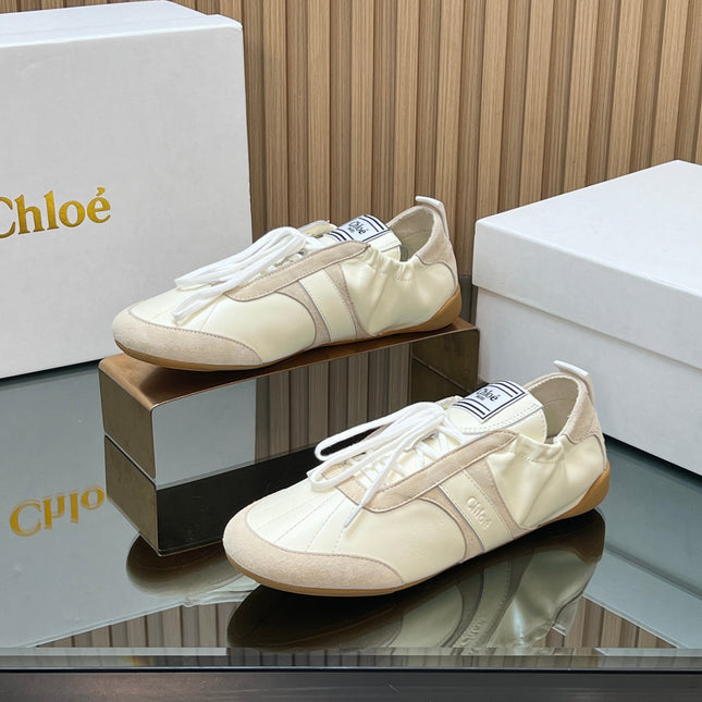 CHLOÉ 26S SNEAKERS IN CREAM WHITE CALFSKIN AND LIGHT PINK SUEDE