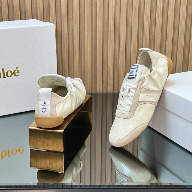 CHLOÉ 26S SNEAKERS IN CREAM WHITE CALFSKIN AND LIGHT PINK SUEDE