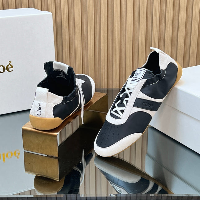 CHLOÉ 26S SNEAKERS IN BLACK CALFSKIN AND CREAM WHITE SUEDE