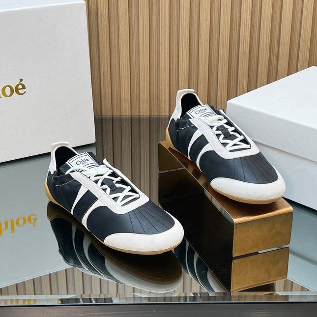 CHLOÉ 26S SNEAKERS IN BLACK CALFSKIN AND CREAM WHITE SUEDE