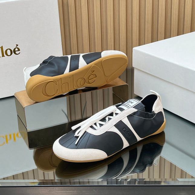 CHLOÉ 26S SNEAKERS IN BLACK CALFSKIN AND CREAM WHITE SUEDE