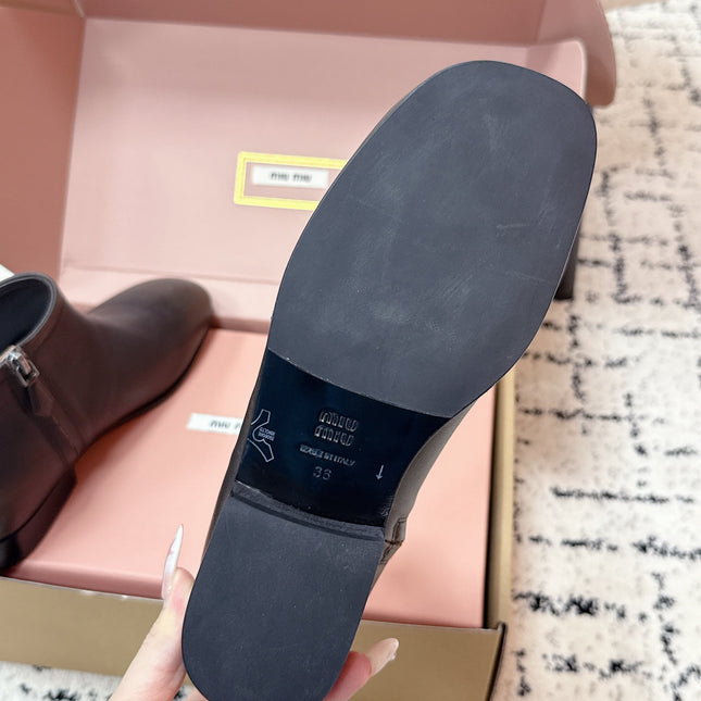MIUMIU 26S BOOTIES IN DARK BROWN  FUME CALFSKIN