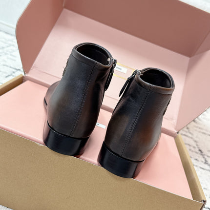 MIUMIU 26S BOOTIES IN DARK BROWN  FUME CALFSKIN
