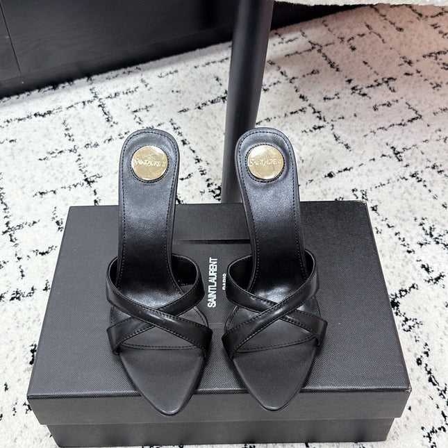 YSL 26S HEELED SANDALS 95 MM IN BLACK CALFSKIN WITH CROSS STRAP