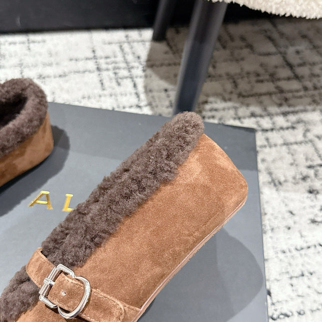 ALAIA 26S  BALLET FLATS IN BROWN SUEDE AND WOOL