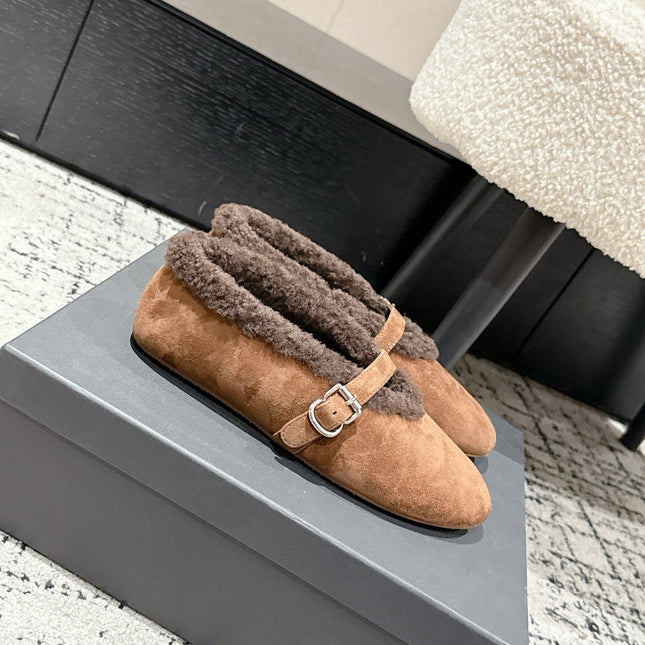ALAIA 26S  BALLET FLATS IN BROWN SUEDE AND WOOL