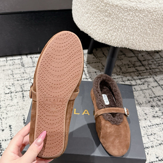 ALAIA 26S  BALLET FLATS IN BROWN SUEDE AND WOOL